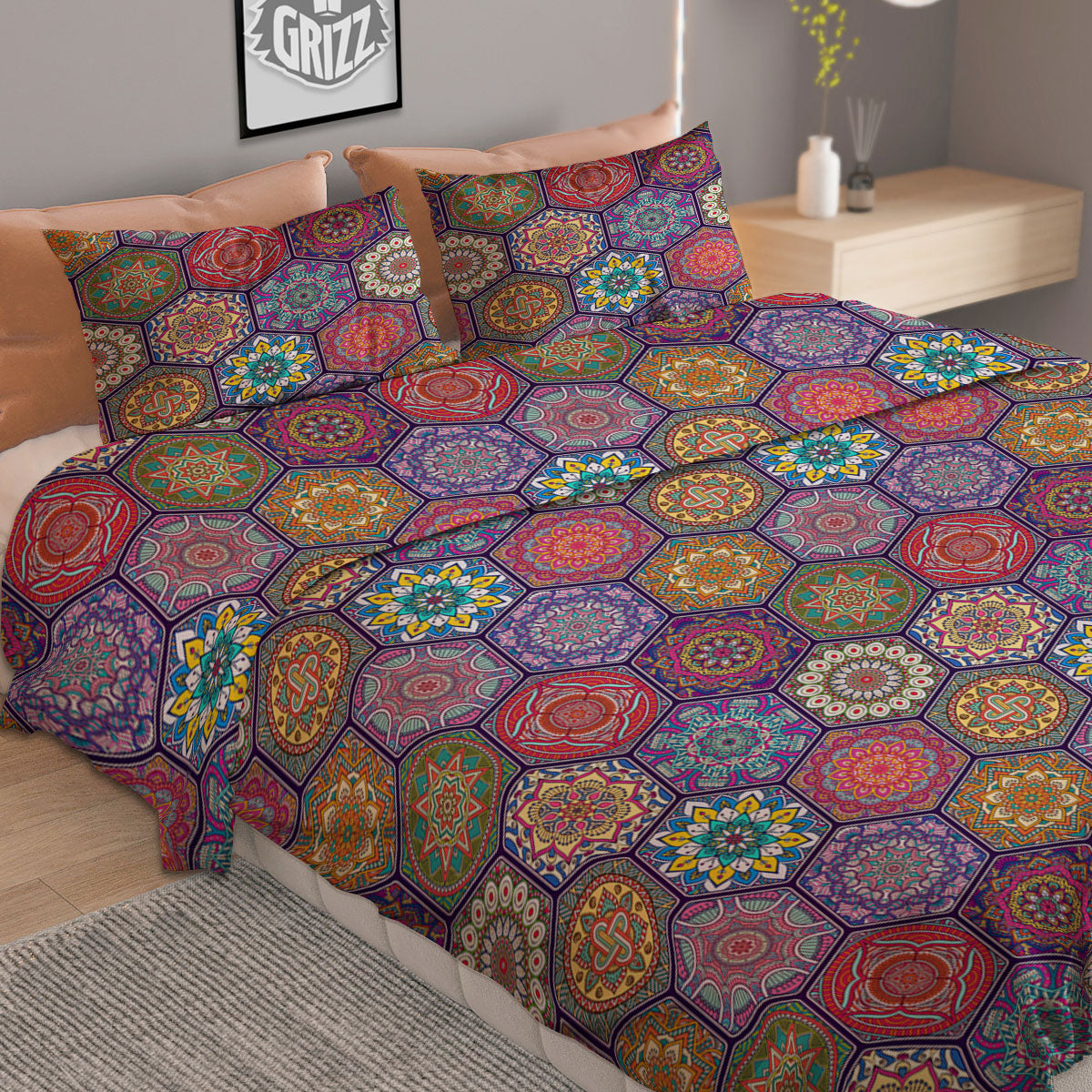 Bohemian Oriental Mandala Print Pattern Duvet Cover Bedding Set