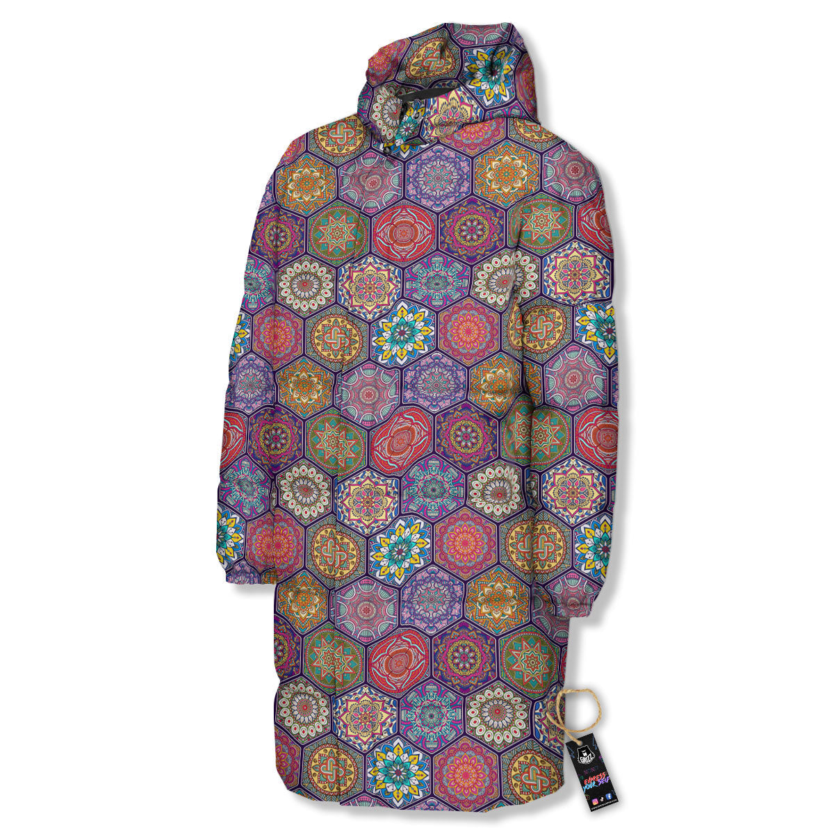 Bohemian Oriental Mandala Print Pattern Long Down Jacket-grizzshop