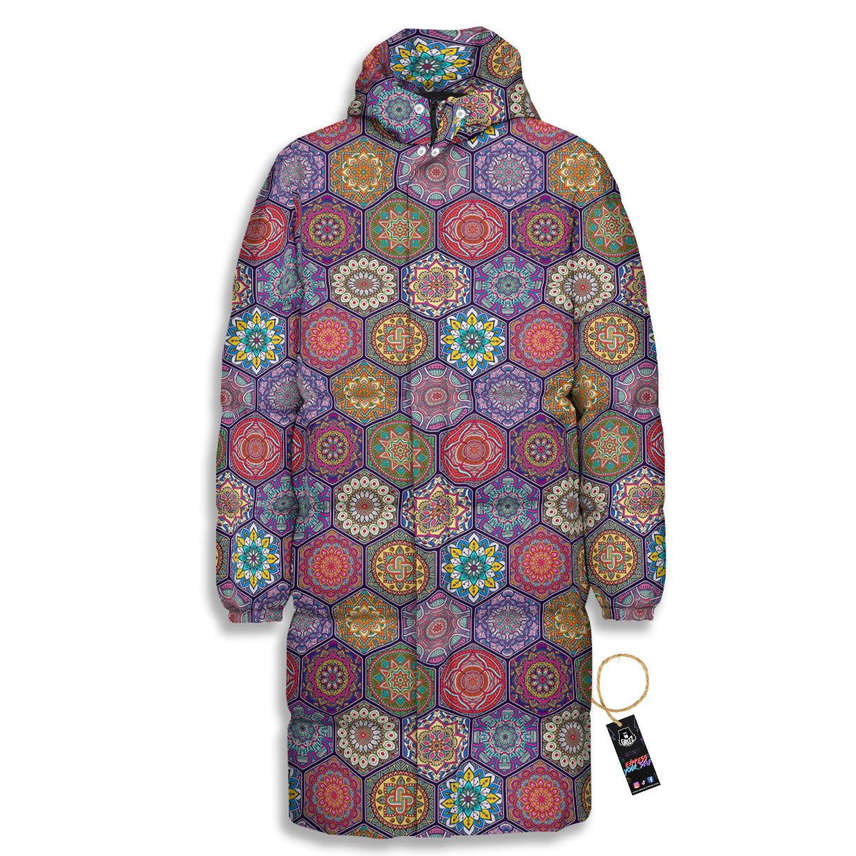Bohemian Oriental Mandala Print Pattern Long Down Jacket-grizzshop