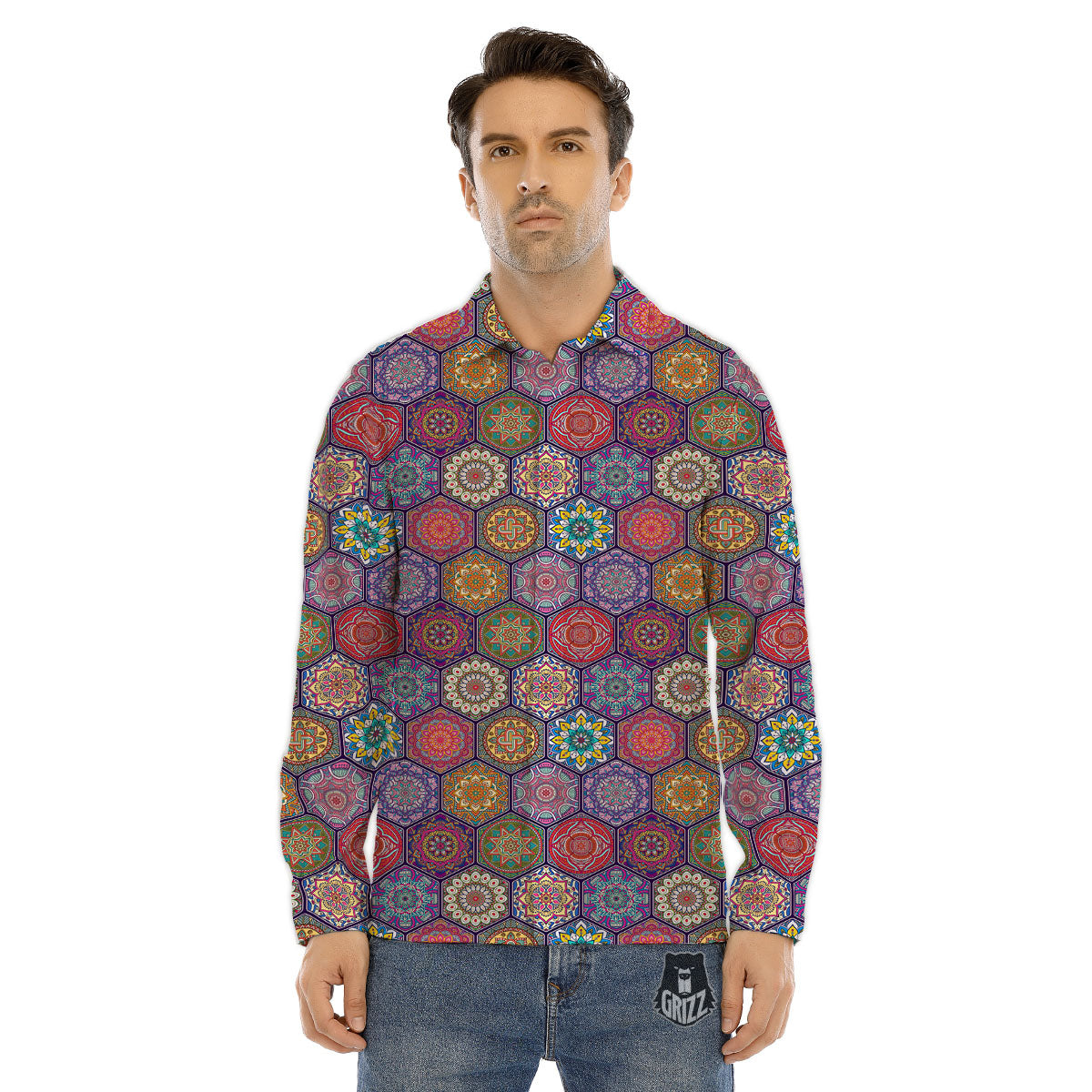 Bohemian Oriental Mandala Print Pattern Men's Dress Shirts-grizzshop