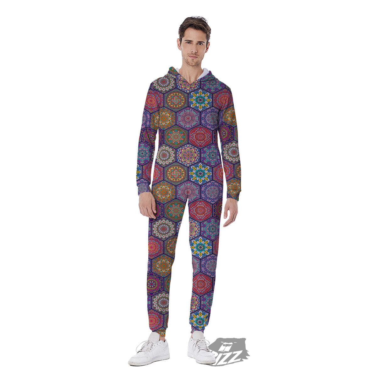 Bohemian Oriental Mandala Print Pattern Men's Jumpsuit-grizzshop
