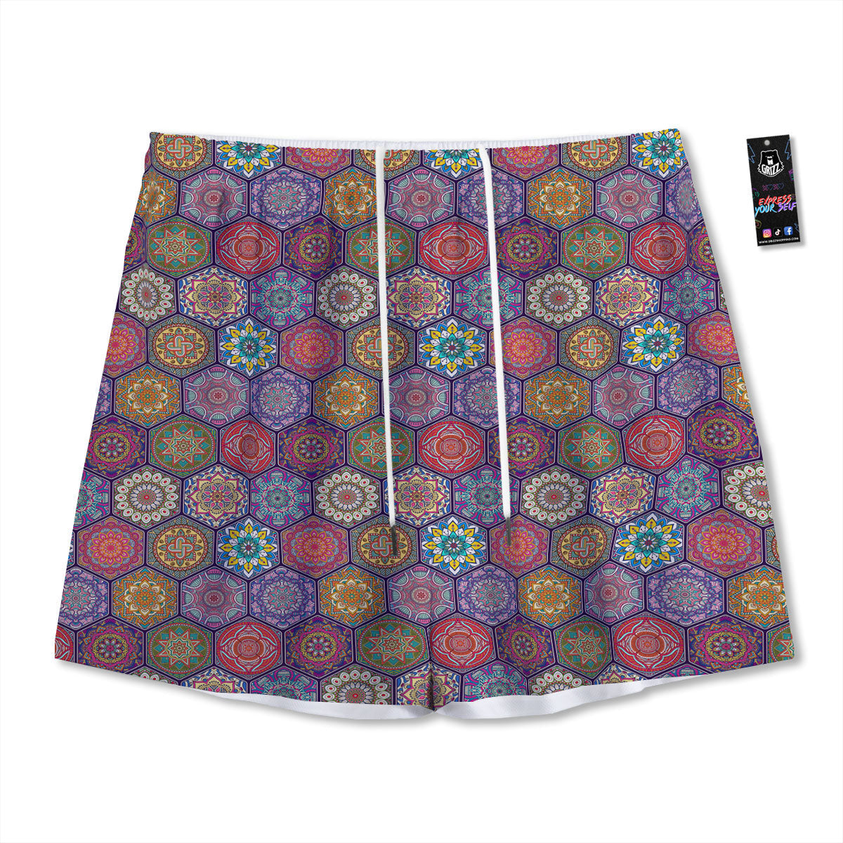 Bohemian Oriental Mandala Print Pattern Mesh Shorts