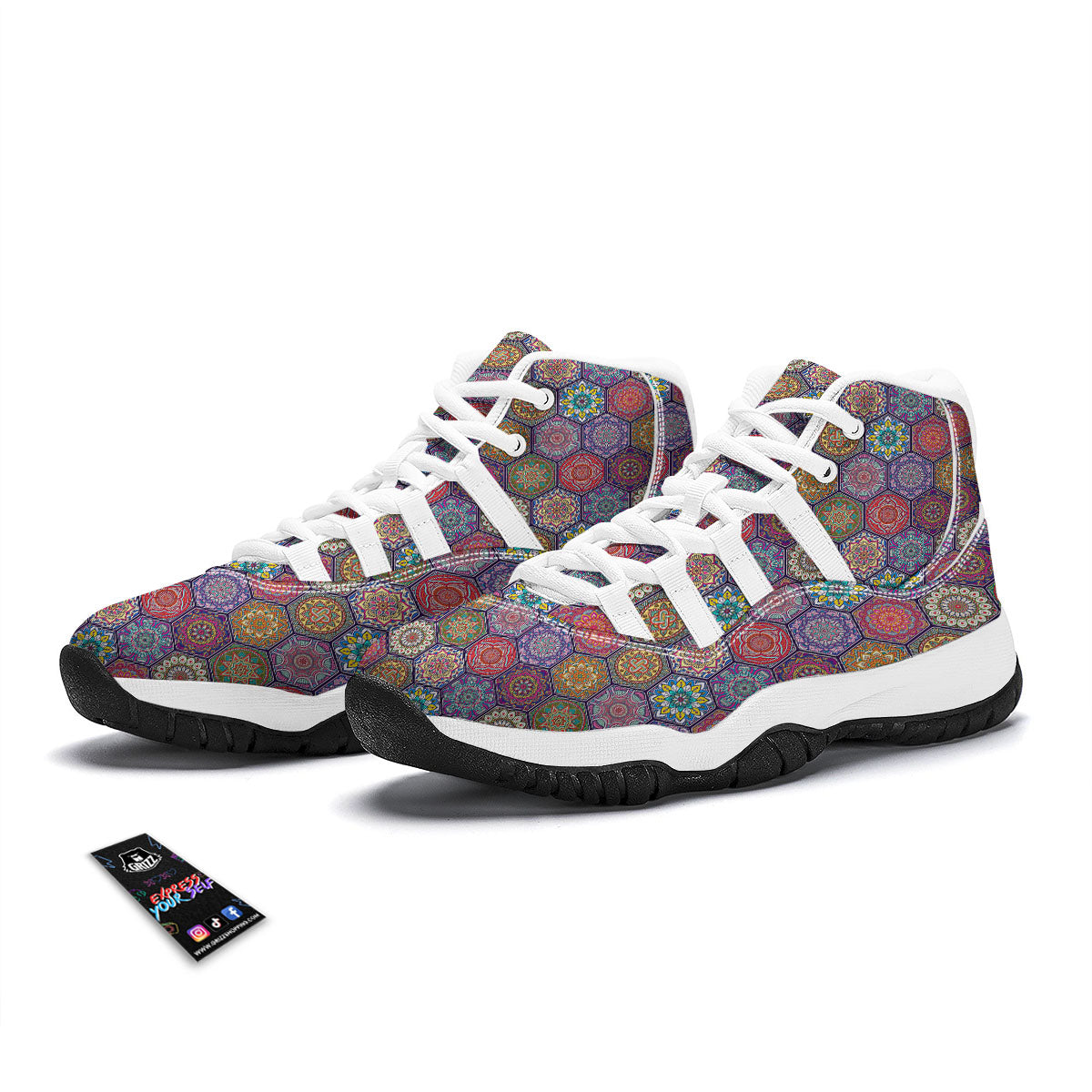 Bohemian Oriental Mandala Print Pattern White Bball Shoes-grizzshop