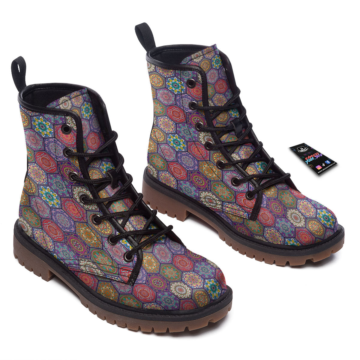Bohemian Oriental Mandala Print Pattern Work Boots-grizzshop