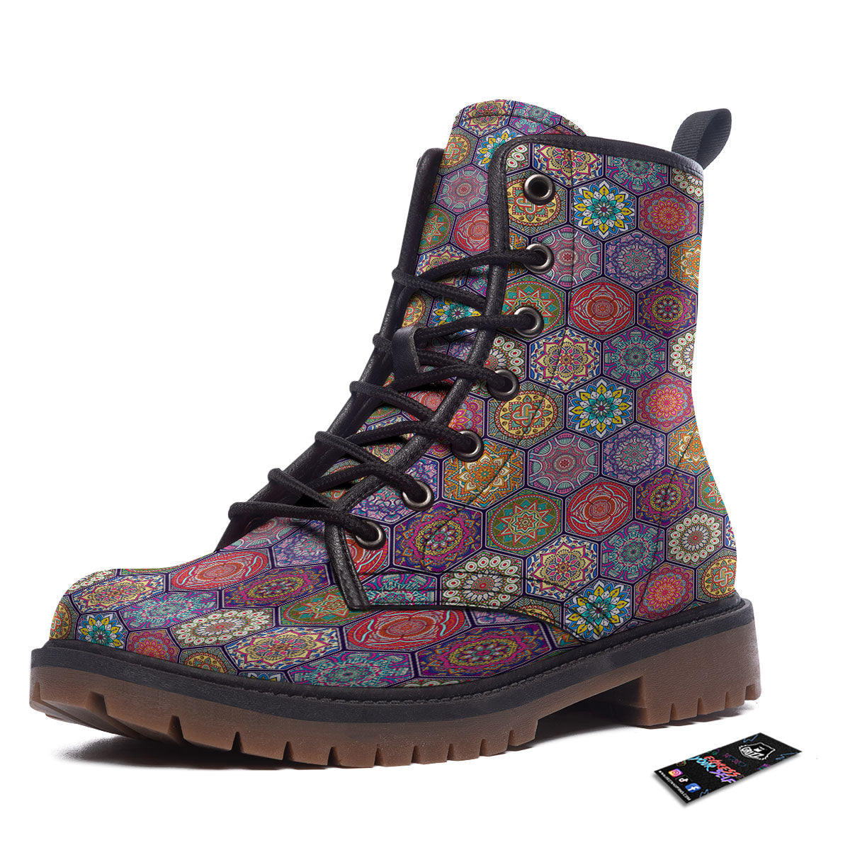Bohemian Oriental Mandala Print Pattern Work Boots-grizzshop