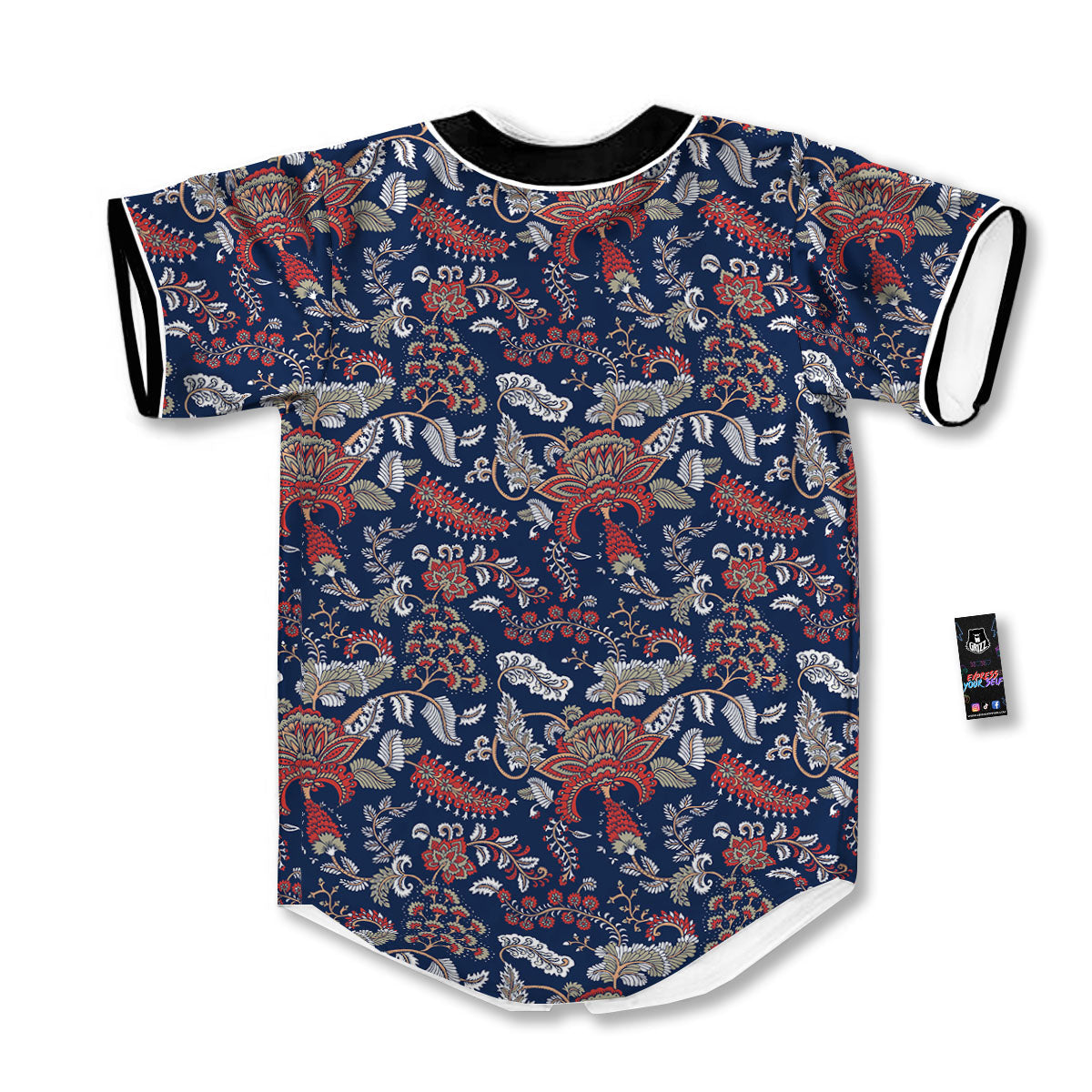 Bohemian Paisley Floral Print Pattern Baseball Jersey-grizzshop