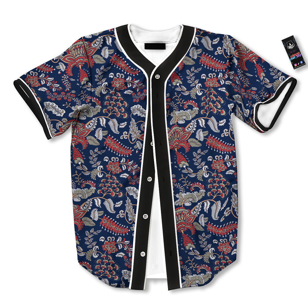 Bohemian Paisley Floral Print Pattern Baseball Jersey-grizzshop