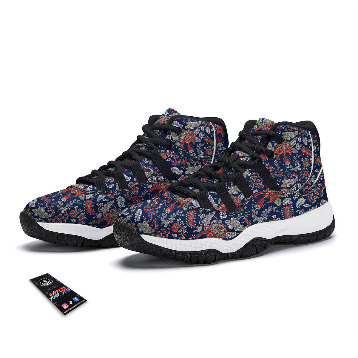 Bohemian Paisley Floral Print Pattern Black Bball Shoes-grizzshop