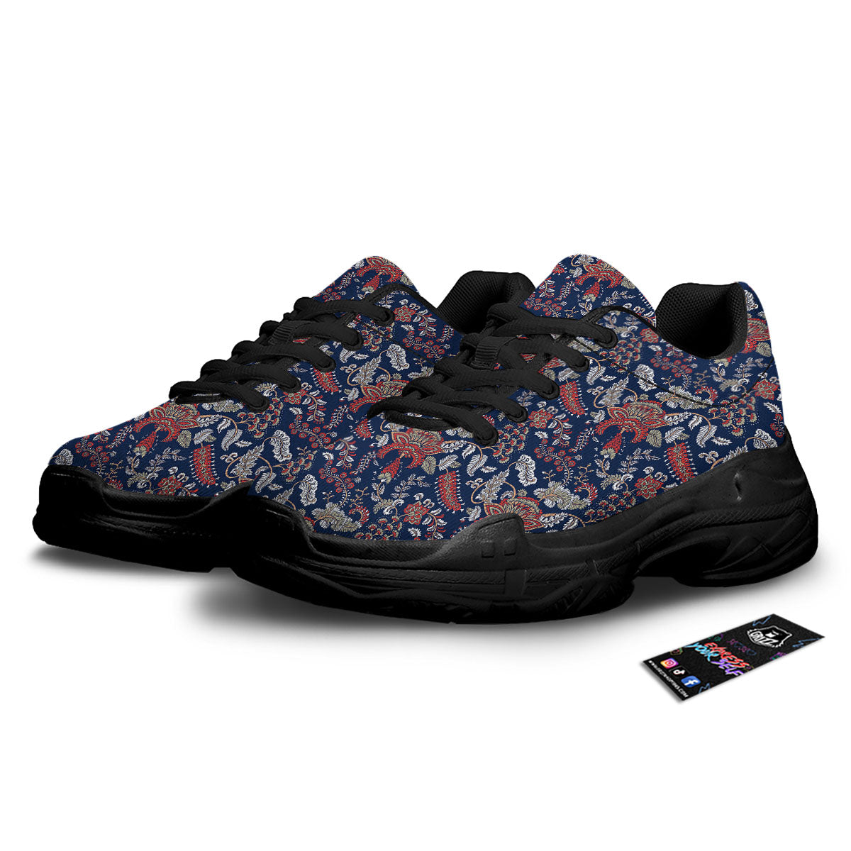 Bohemian Paisley Floral Print Pattern Black Chunky Shoes-grizzshop