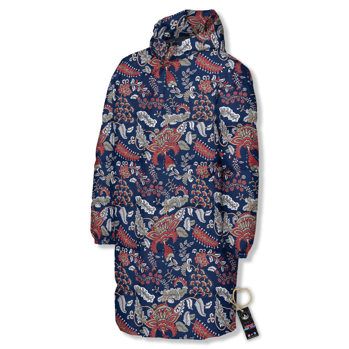 Bohemian Paisley Floral Print Pattern Long Down Jacket-grizzshop