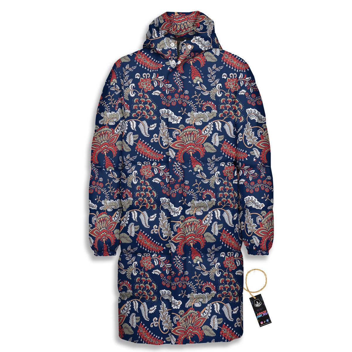 Bohemian Paisley Floral Print Pattern Long Down Jacket-grizzshop