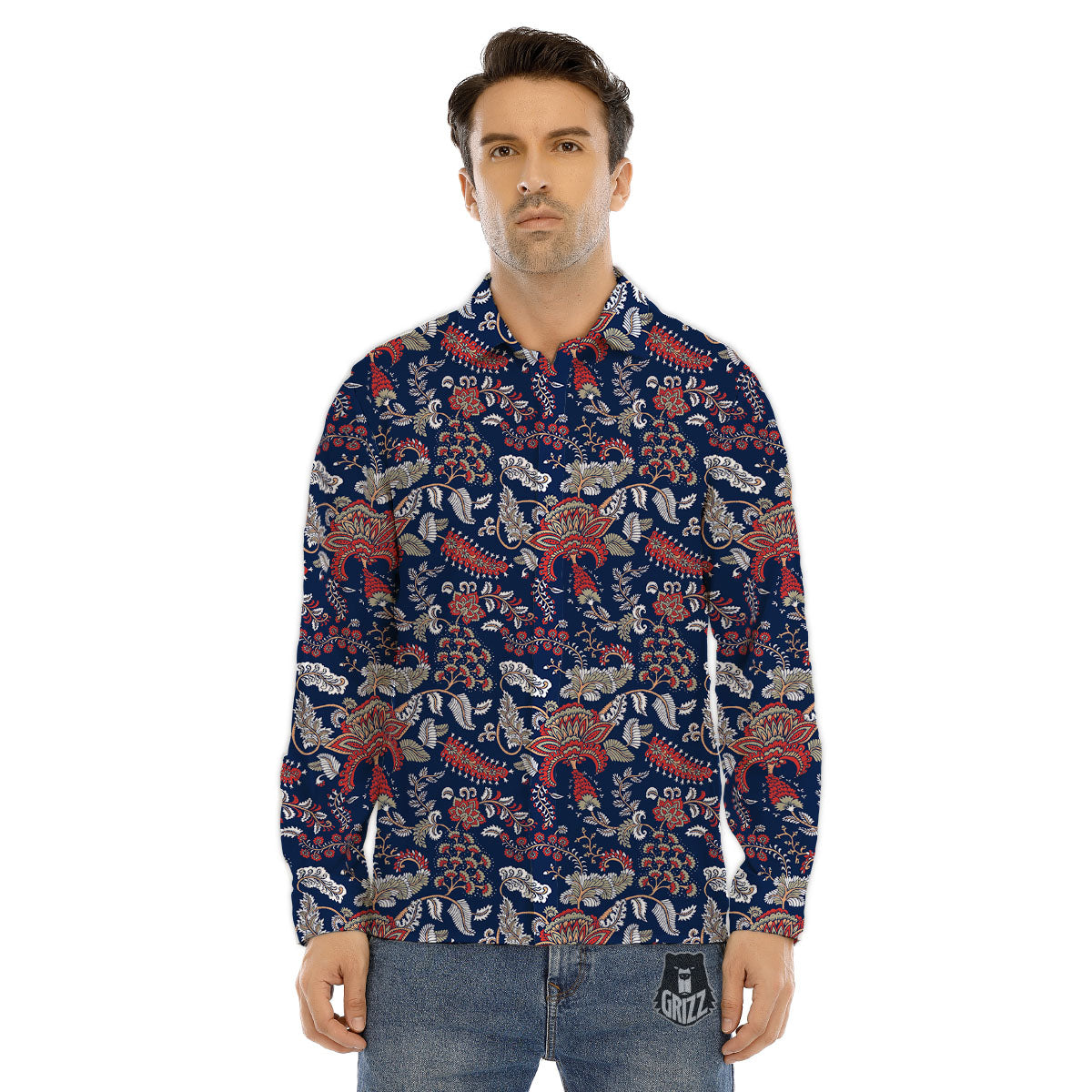 Bohemian Paisley Floral Print Pattern Men's Dress Shirts-grizzshop