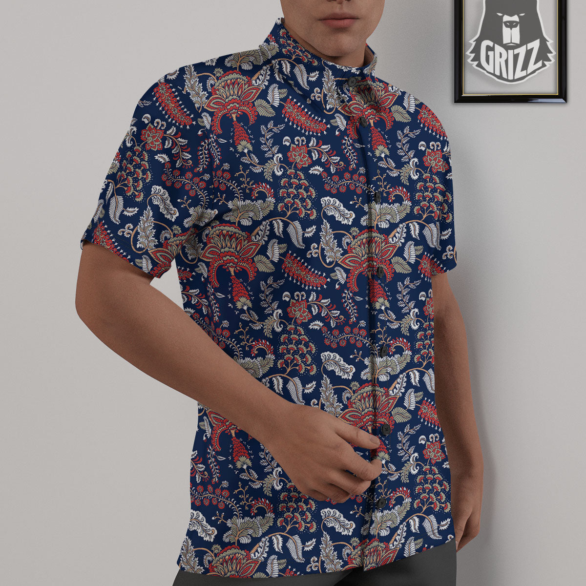 Bohemian Paisley Floral Print Pattern Untucked Shirts-grizzshop