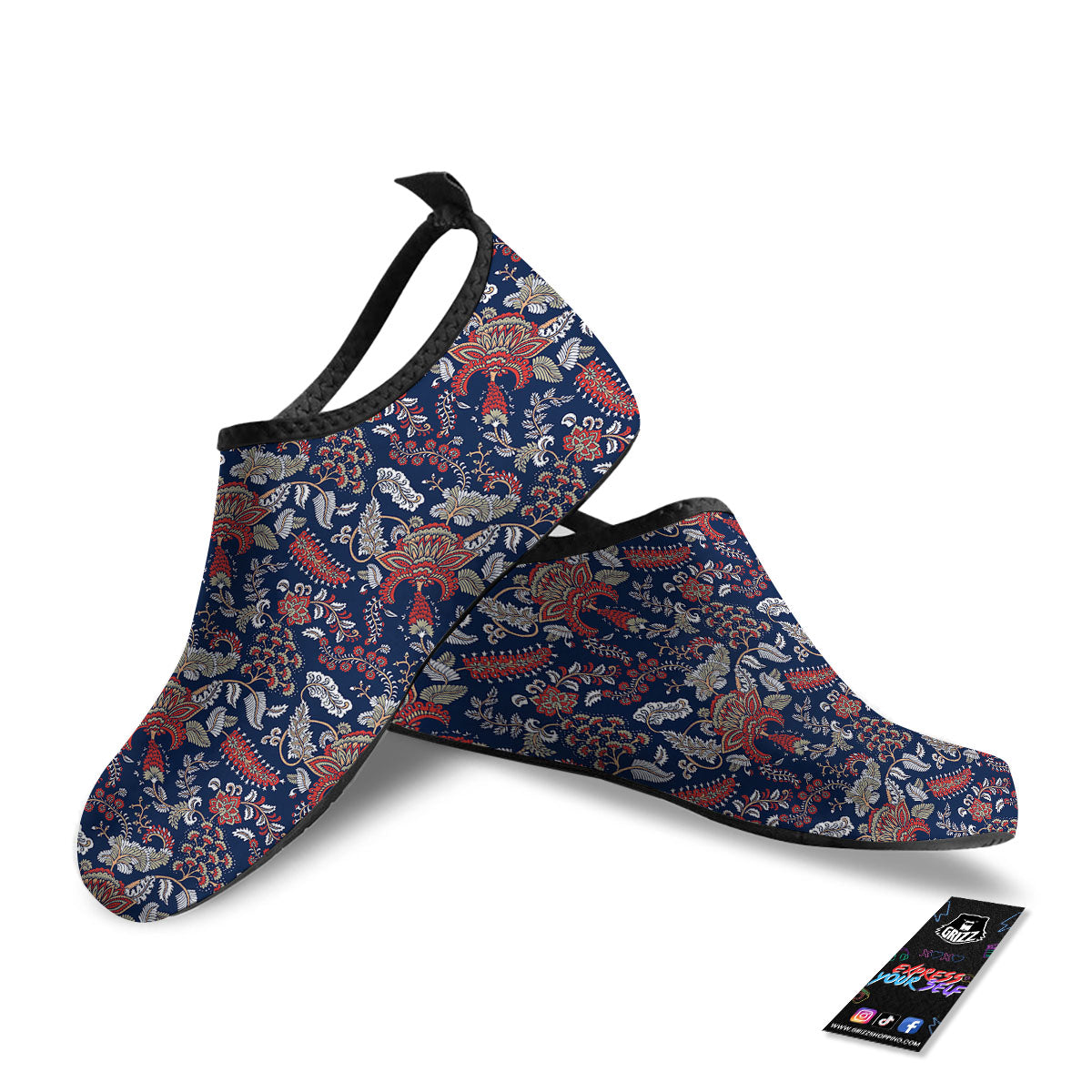 Bohemian Paisley Floral Print Pattern Water Shoes-grizzshop