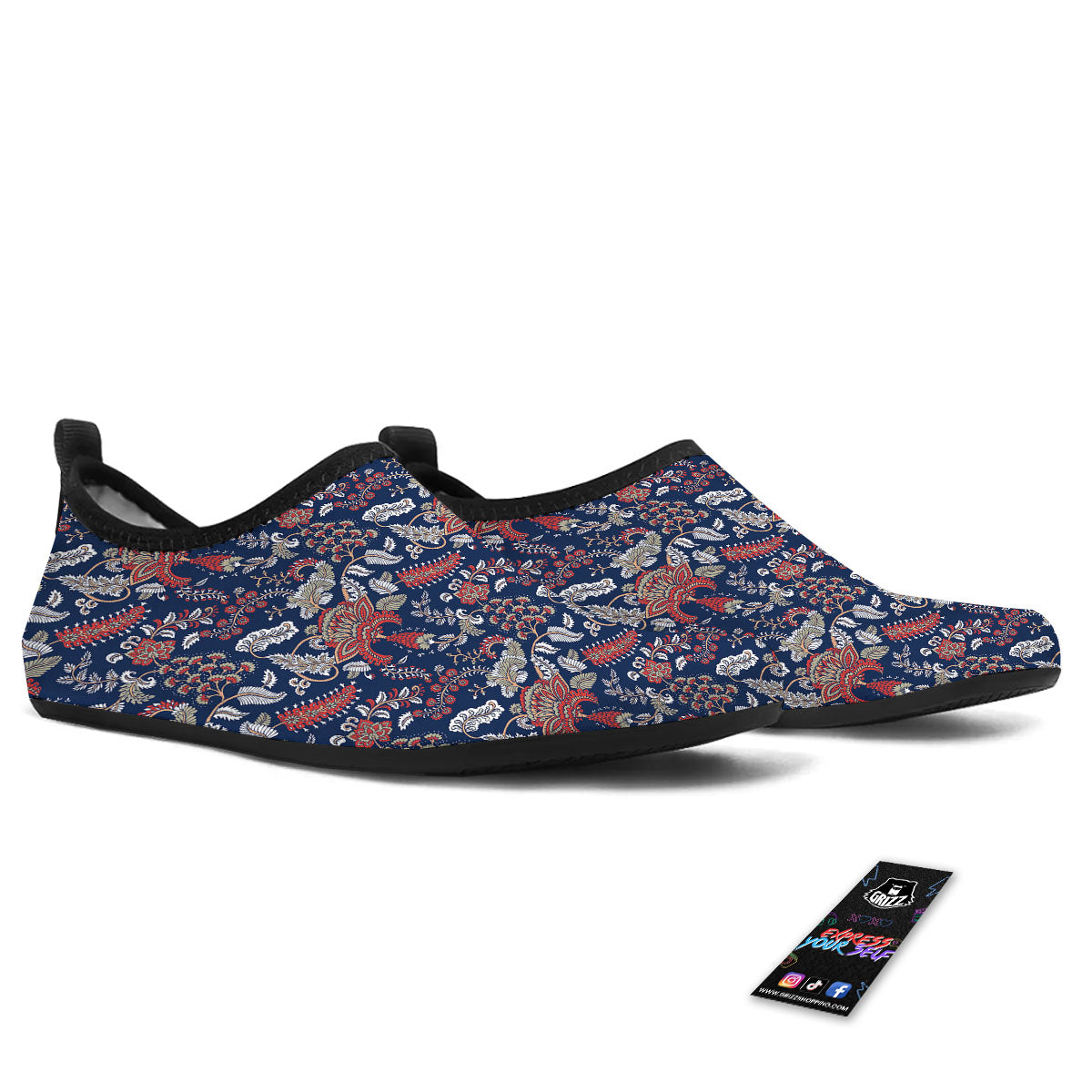 Bohemian Paisley Floral Print Pattern Water Shoes-grizzshop