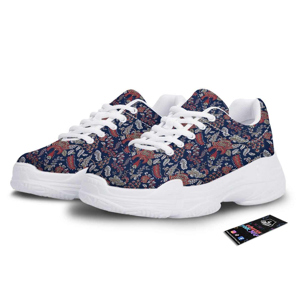 Bohemian Paisley Floral Print Pattern White Chunky Shoes-grizzshop