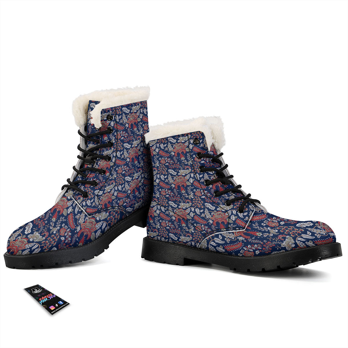 Bohemian Paisley Floral Print Pattern Winter Boots-grizzshop