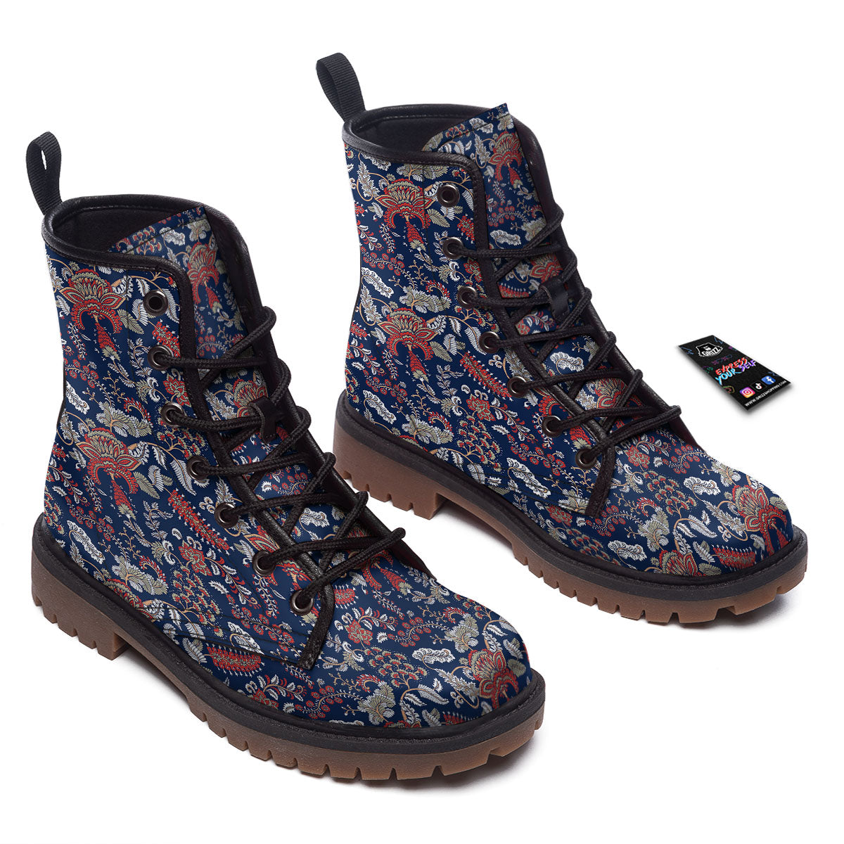 Bohemian Paisley Floral Print Pattern Work Boots-grizzshop