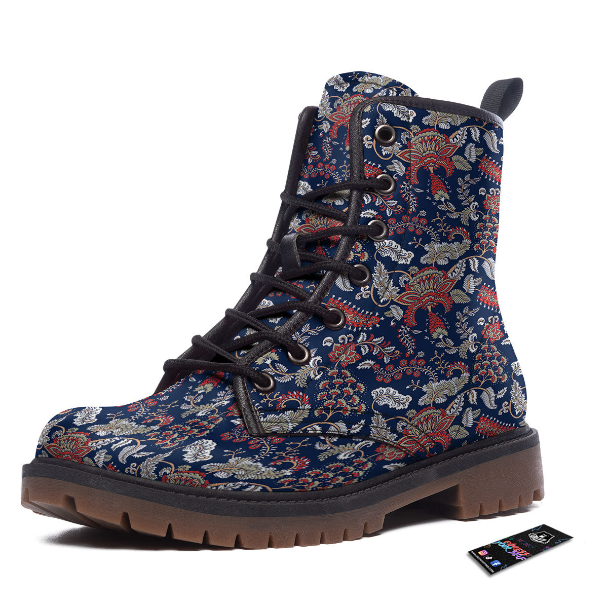 Bohemian Paisley Floral Print Pattern Work Boots-grizzshop