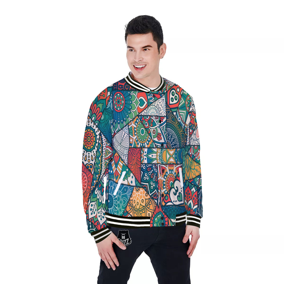Bohemian Patchwork Mandala Print Pattern Baseball Jacket-grizzshop