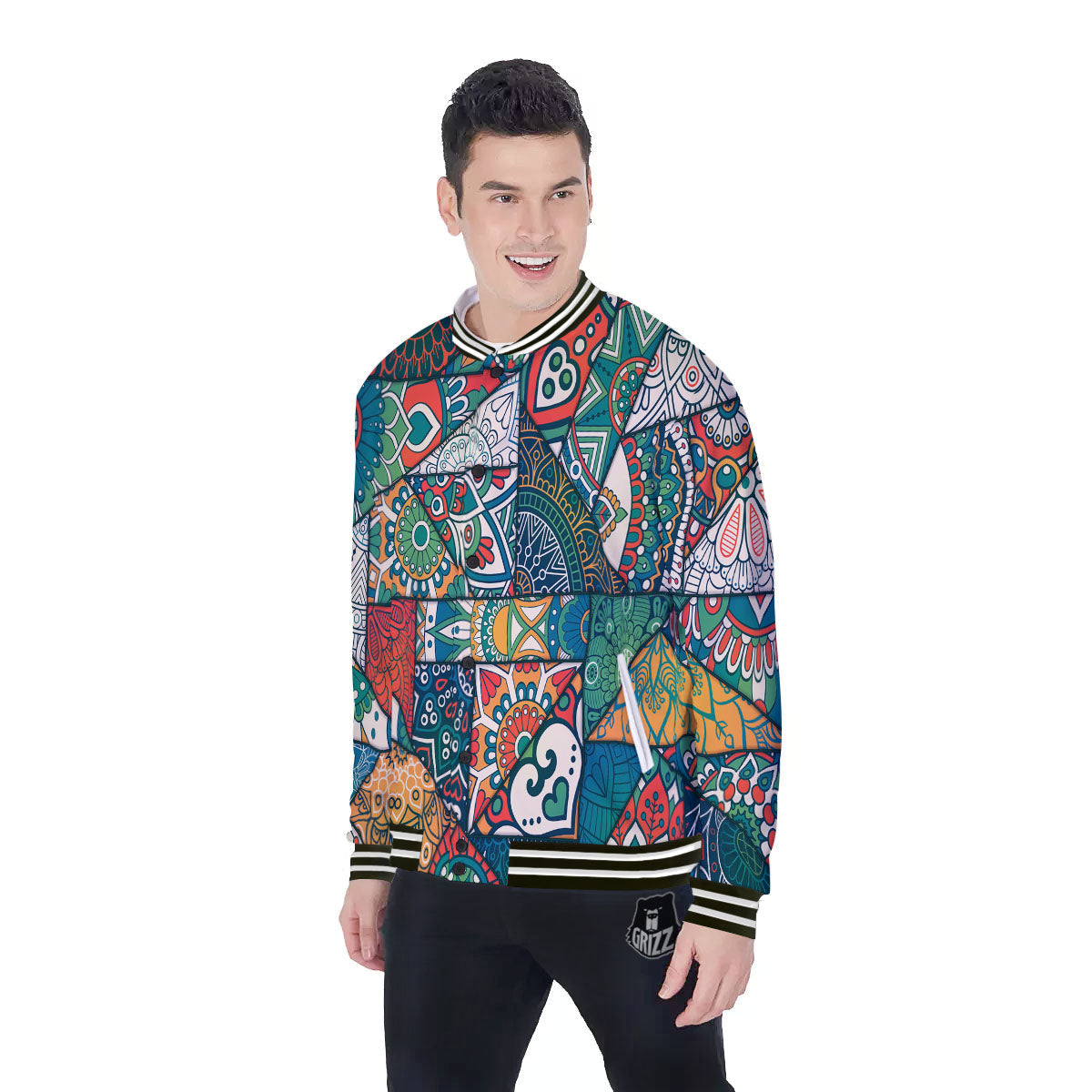 Bohemian Patchwork Mandala Print Pattern Baseball Jacket-grizzshop