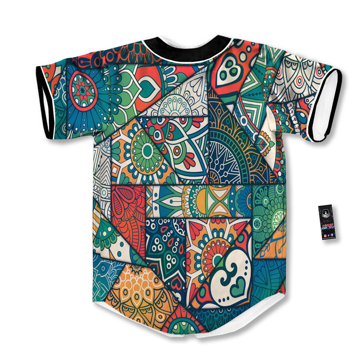 Bohemian Patchwork Mandala Print Pattern Baseball Jersey-grizzshop
