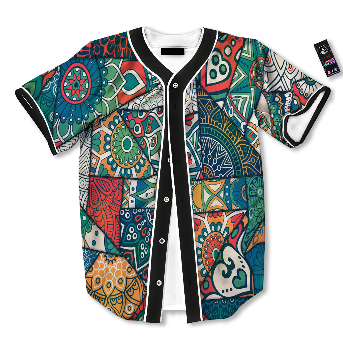 Bohemian Patchwork Mandala Print Pattern Baseball Jersey-grizzshop