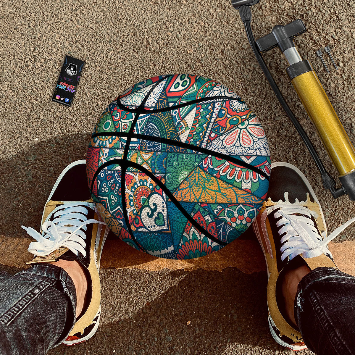 Bohemian Patchwork Mandala Print Pattern Basketball-grizzshop