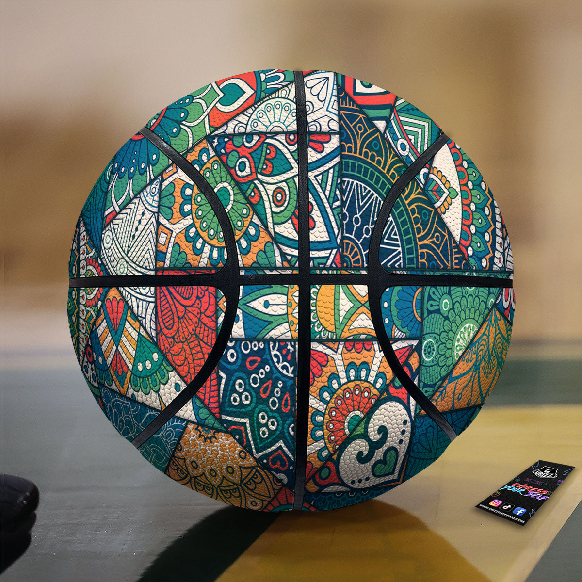 Bohemian Patchwork Mandala Print Pattern Basketball-grizzshop
