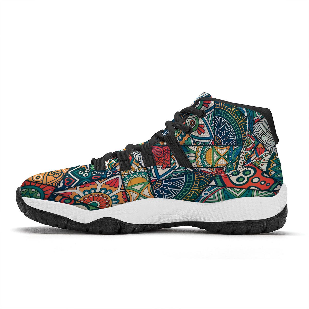 Bohemian Patchwork Mandala Print Pattern Black Bball Shoes-grizzshop