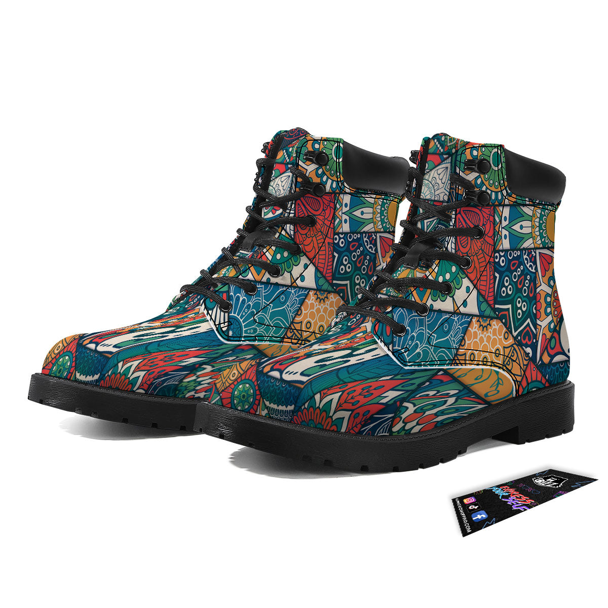 Bohemian Patchwork Mandala Print Pattern Boots-grizzshop