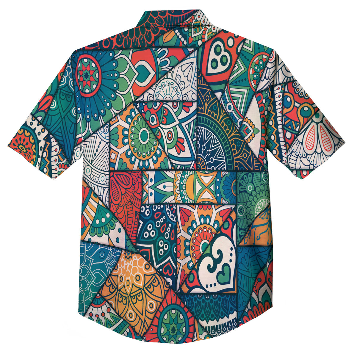 Bohemian Patchwork Mandala Print Pattern Button Up Shirt-grizzshop