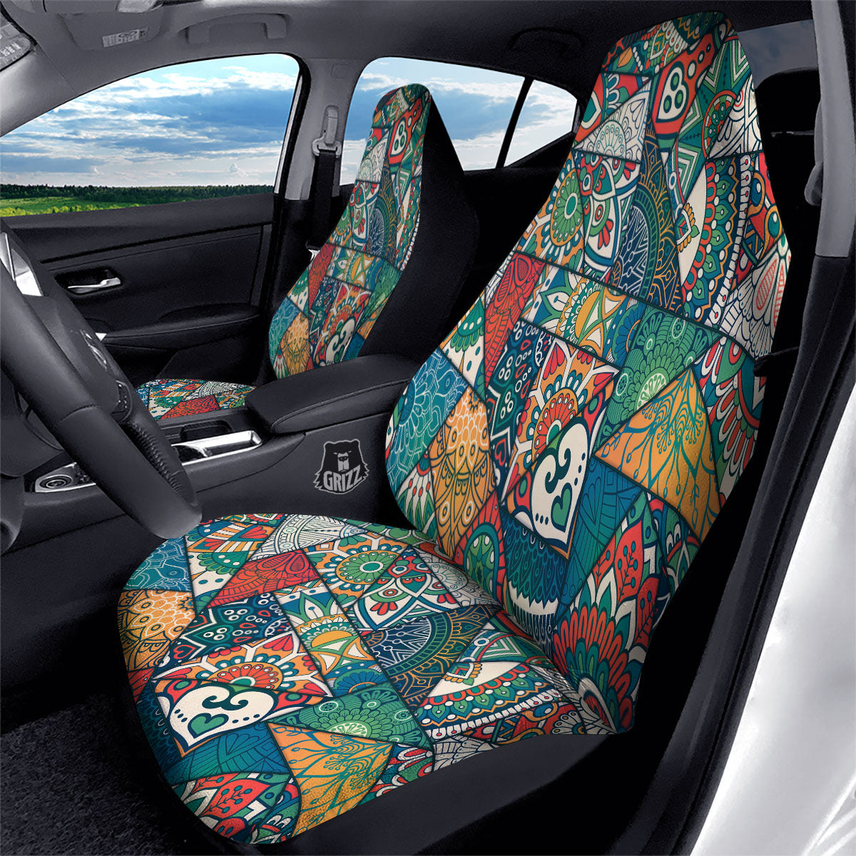 Bohemian Patchwork Mandala Print Pattern Car Seat Covers-grizzshop