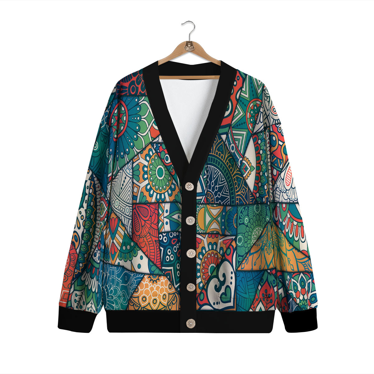 Bohemian Patchwork Mandala Print Pattern Cardigan-grizzshop