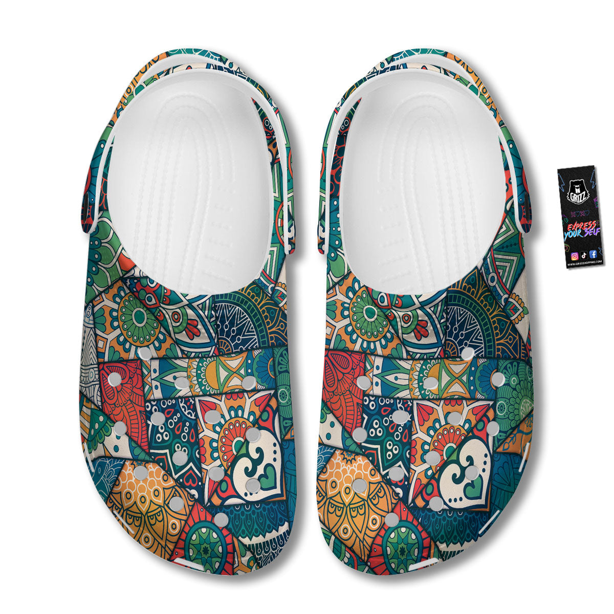 Bohemian Patchwork Mandala Print Pattern Clog-grizzshop
