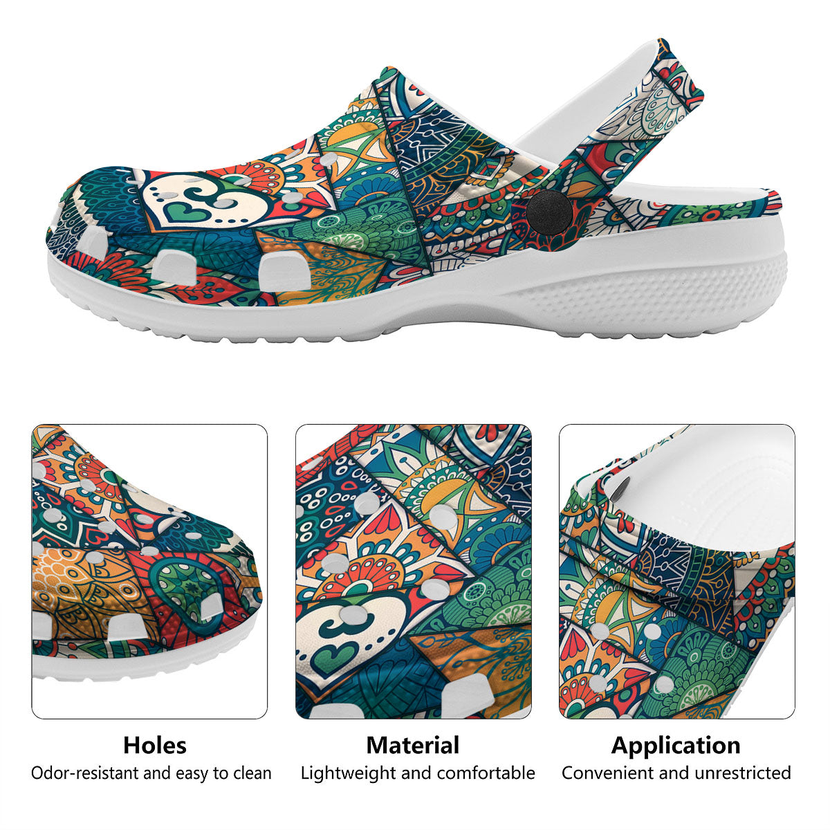 Bohemian Patchwork Mandala Print Pattern Clog-grizzshop
