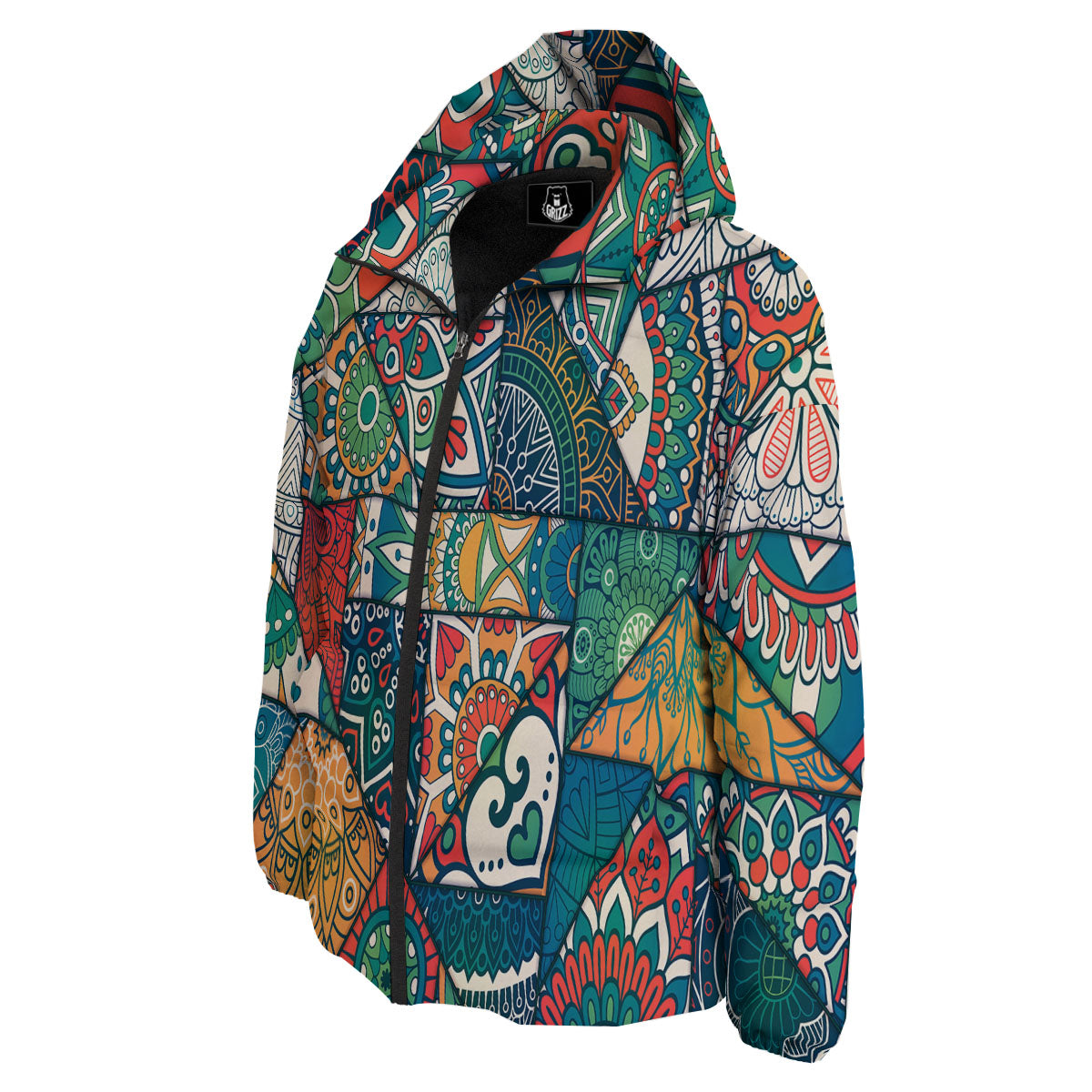 Bohemian Patchwork Mandala Print Pattern Down Jacket-grizzshop