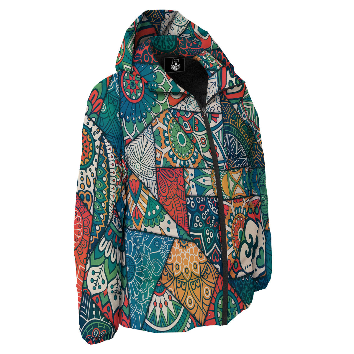 Bohemian Patchwork Mandala Print Pattern Down Jacket-grizzshop