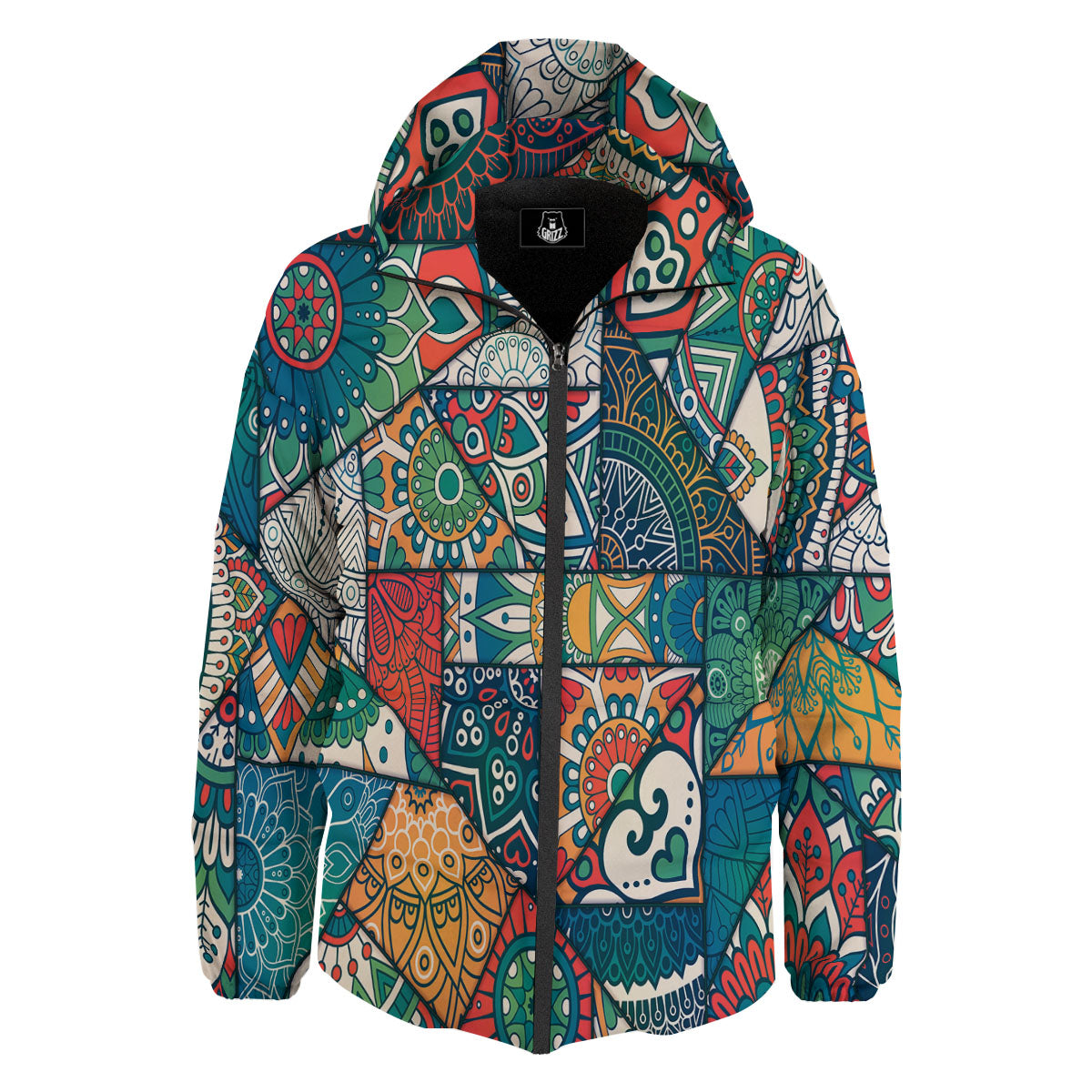 Bohemian Patchwork Mandala Print Pattern Down Jacket-grizzshop