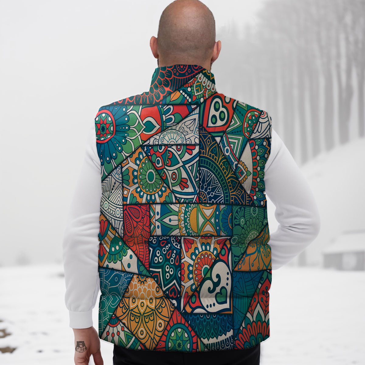 Bohemian Patchwork Mandala Print Pattern Down Vest