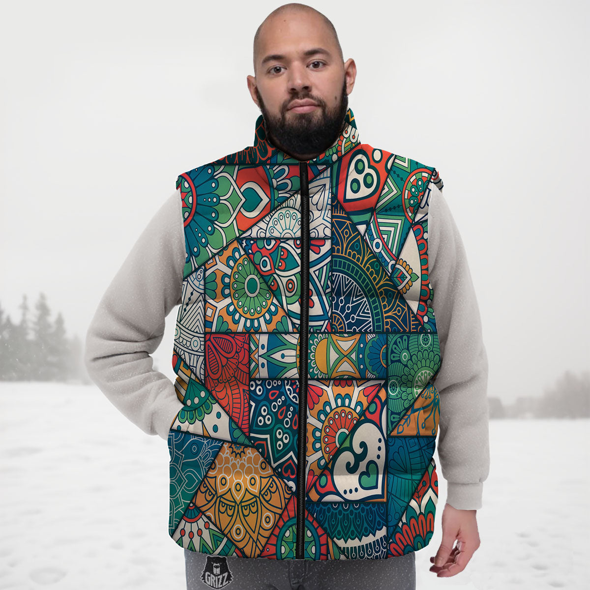 Bohemian Patchwork Mandala Print Pattern Down Vest