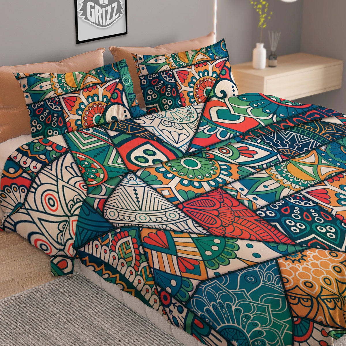 Bohemian Patchwork Mandala Print Pattern Duvet Cover Bedding Set