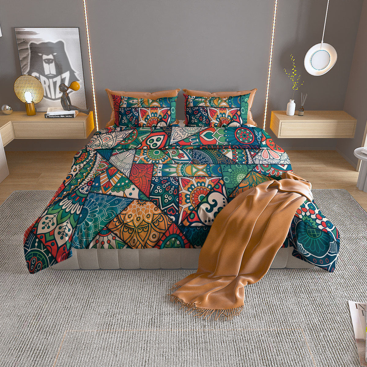 Bohemian Patchwork Mandala Print Pattern Duvet Cover Bedding Set