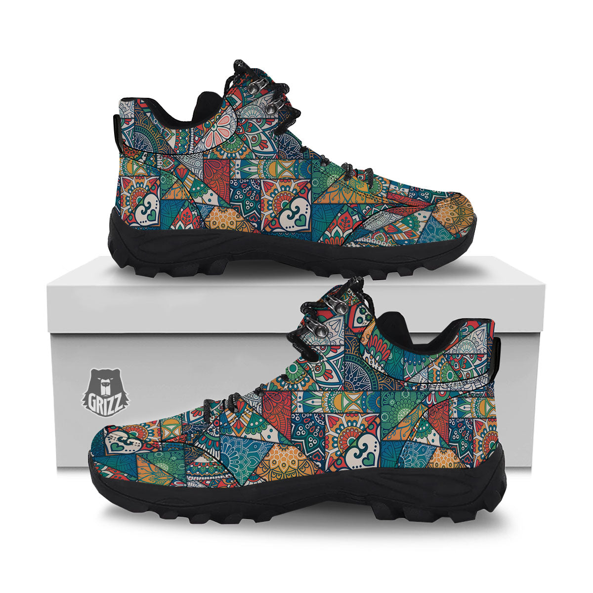 Bohemian Patchwork Mandala Print Pattern Hiking Shoes-grizzshop