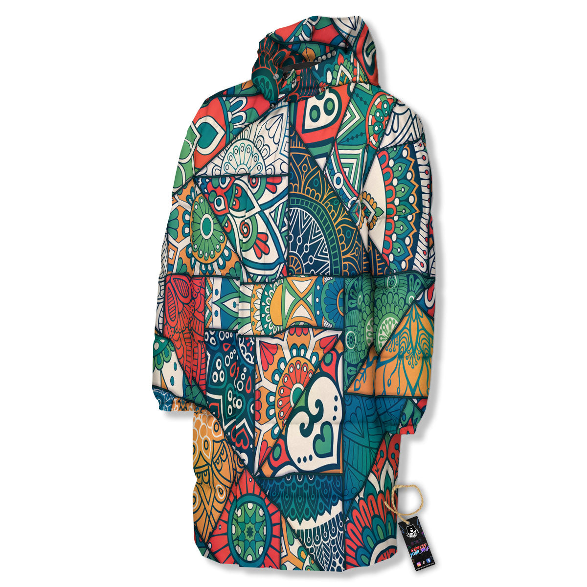 Bohemian Patchwork Mandala Print Pattern Long Down Jacket-grizzshop