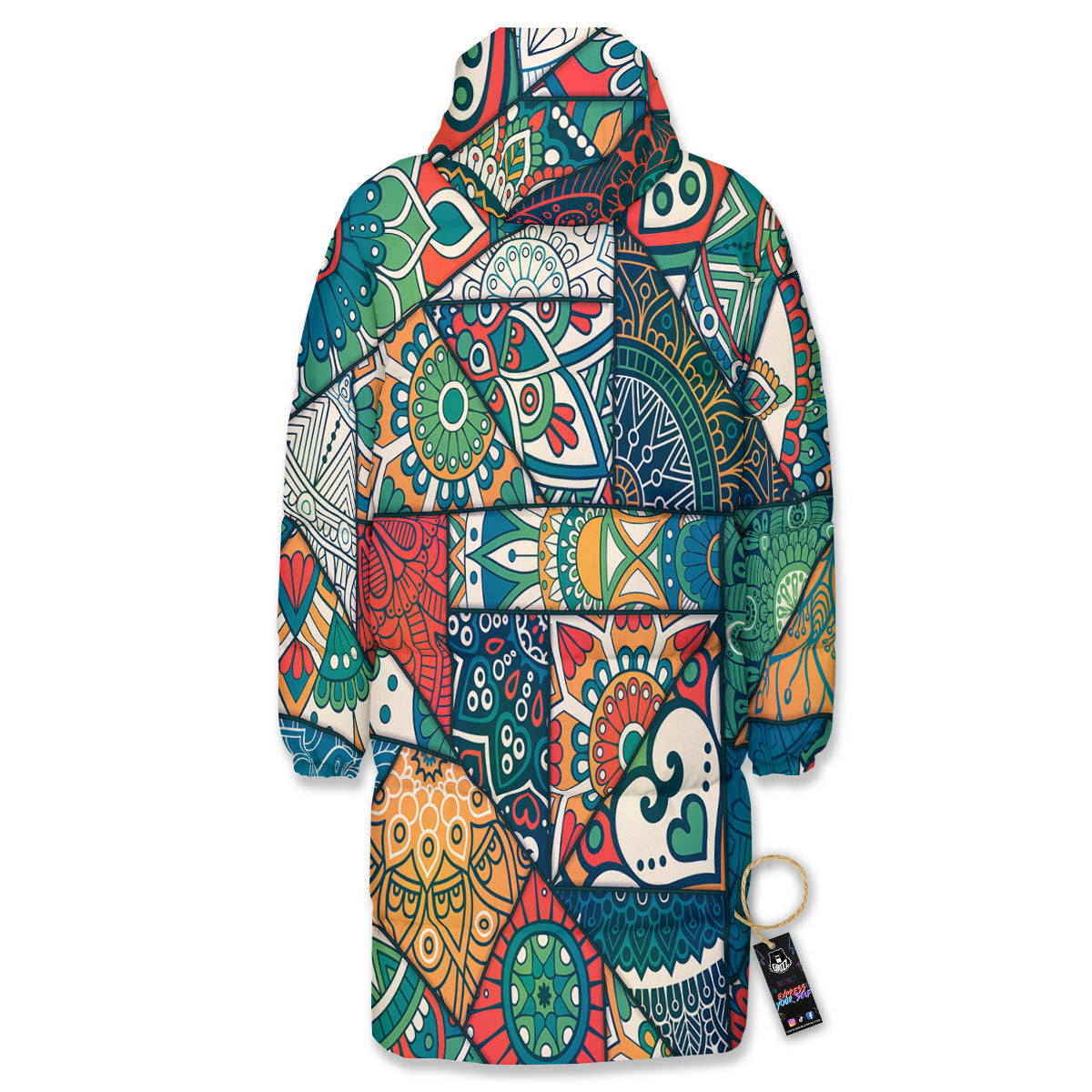Bohemian Patchwork Mandala Print Pattern Long Down Jacket-grizzshop