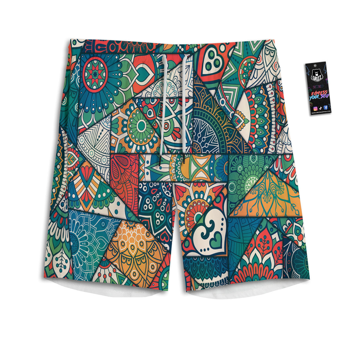 Bohemian Patchwork Mandala Print Pattern Men's Athletic Shorts