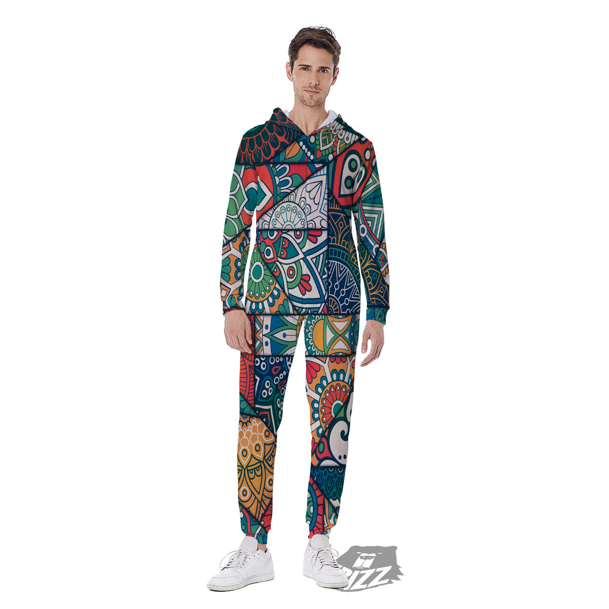 Bohemian Patchwork Mandala Print Pattern Men's Jumpsuit-grizzshop
