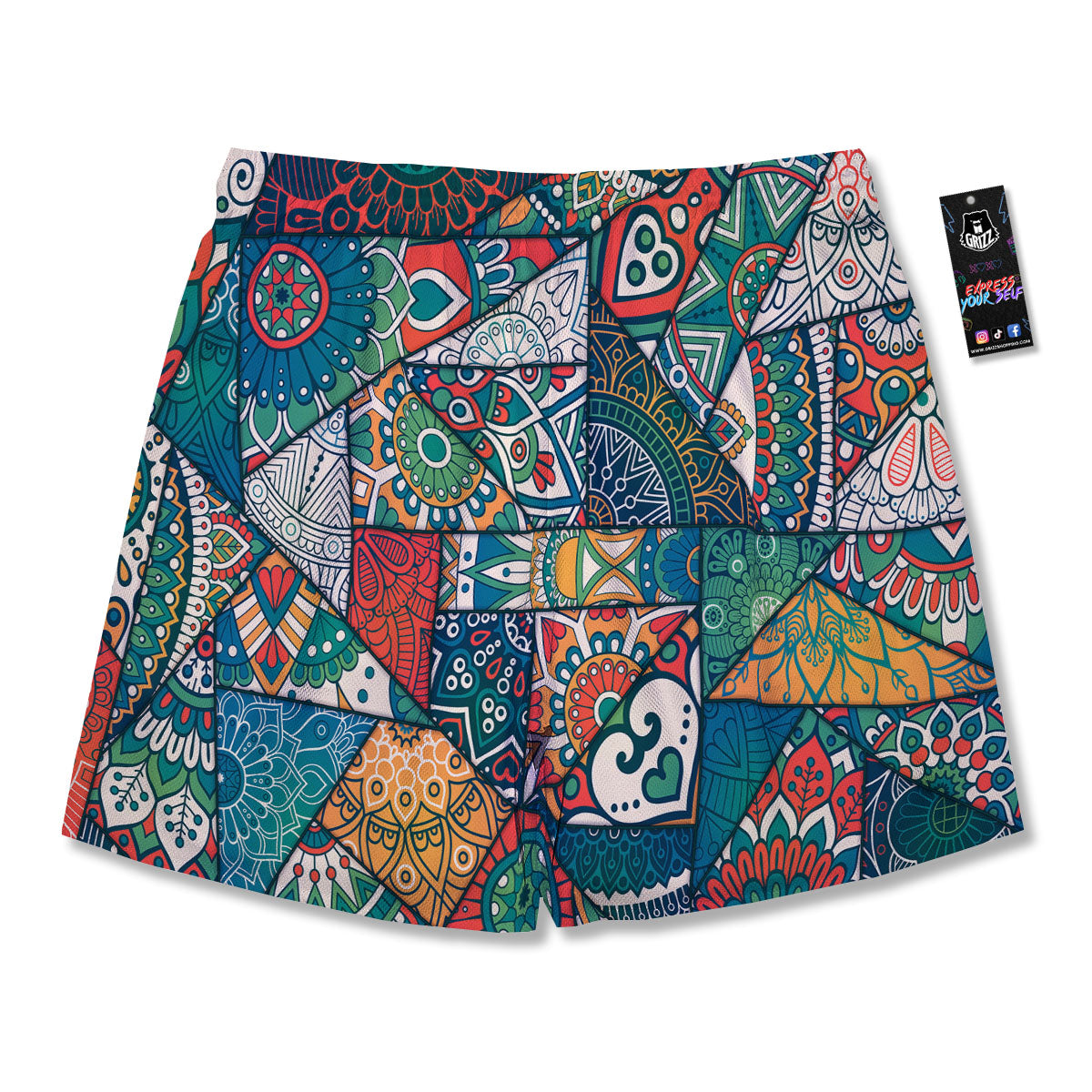 Bohemian Patchwork Mandala Print Pattern Men's Running Shorts-grizzshop
