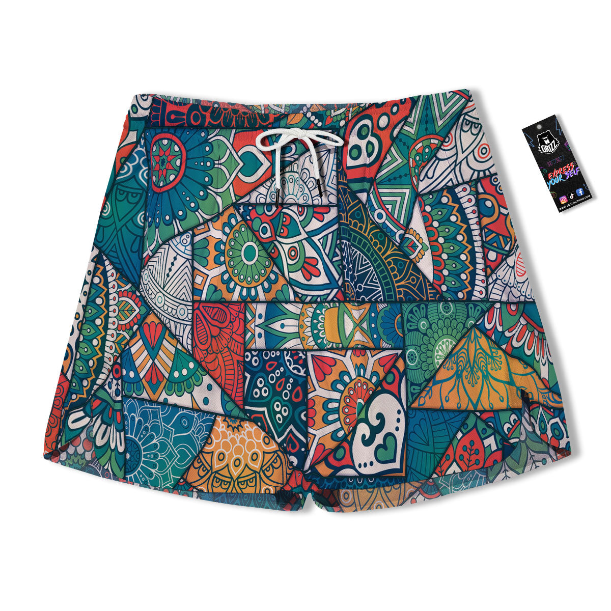 Bohemian Patchwork Mandala Print Pattern Men's Running Shorts-grizzshop